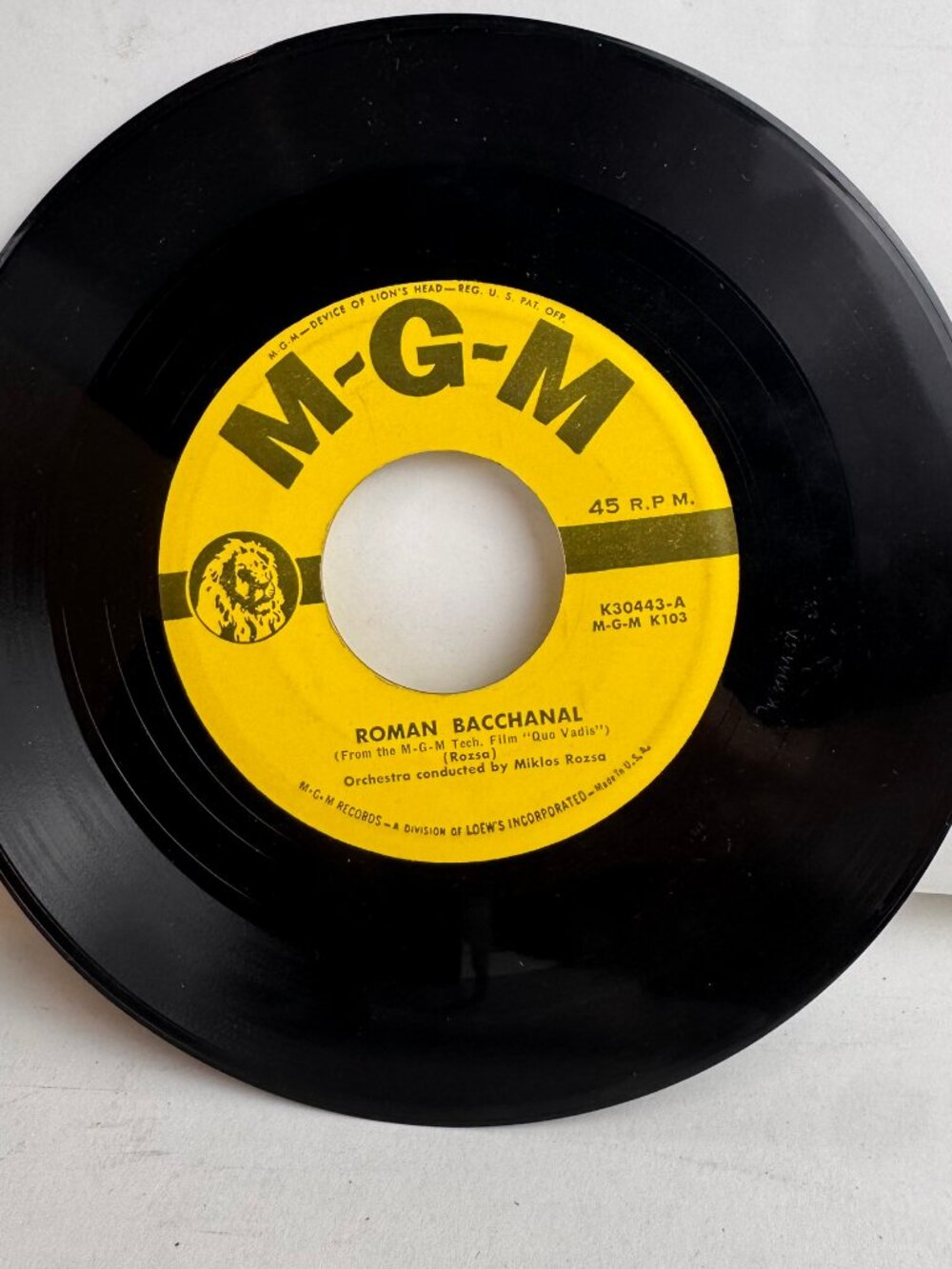 Miklos Rozsa Quo Vadis Roman Bacchanal Chariot Chase 7" 45 RPM Vinyl MGM K30443